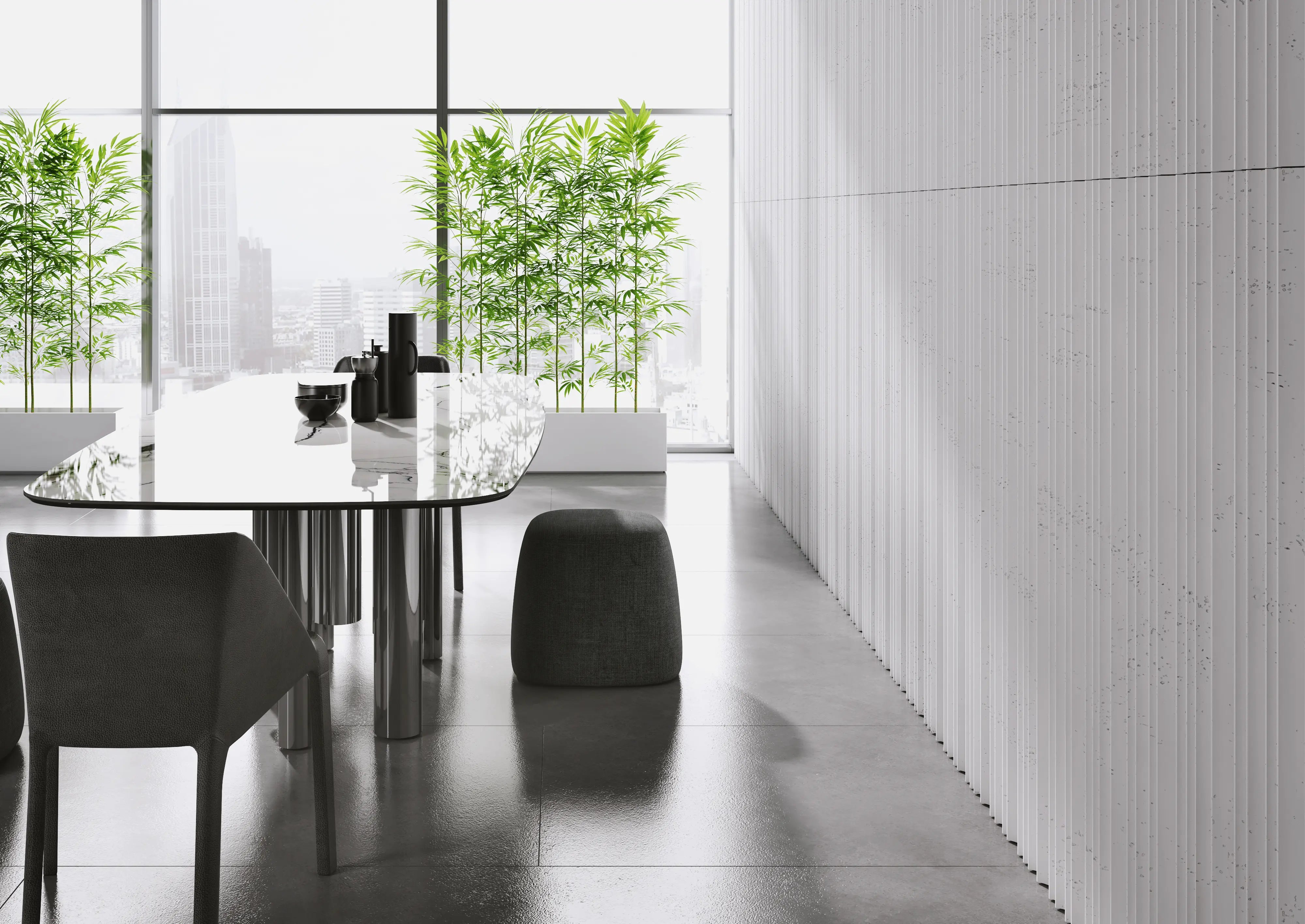 3D Concrete Wall Panels STRIPES in modern dining room interior DecorMania eu