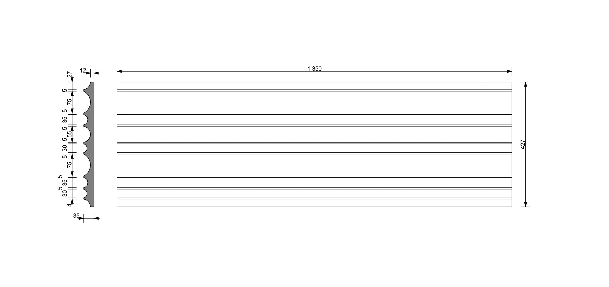 3D Concrete Wall Panels STRIPES dimensions on white background DecorMania eu