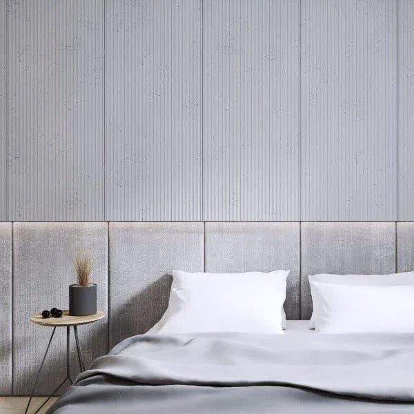 3D Concrete Wall Panels GROOVE in bedroom interior DecorMania.eu