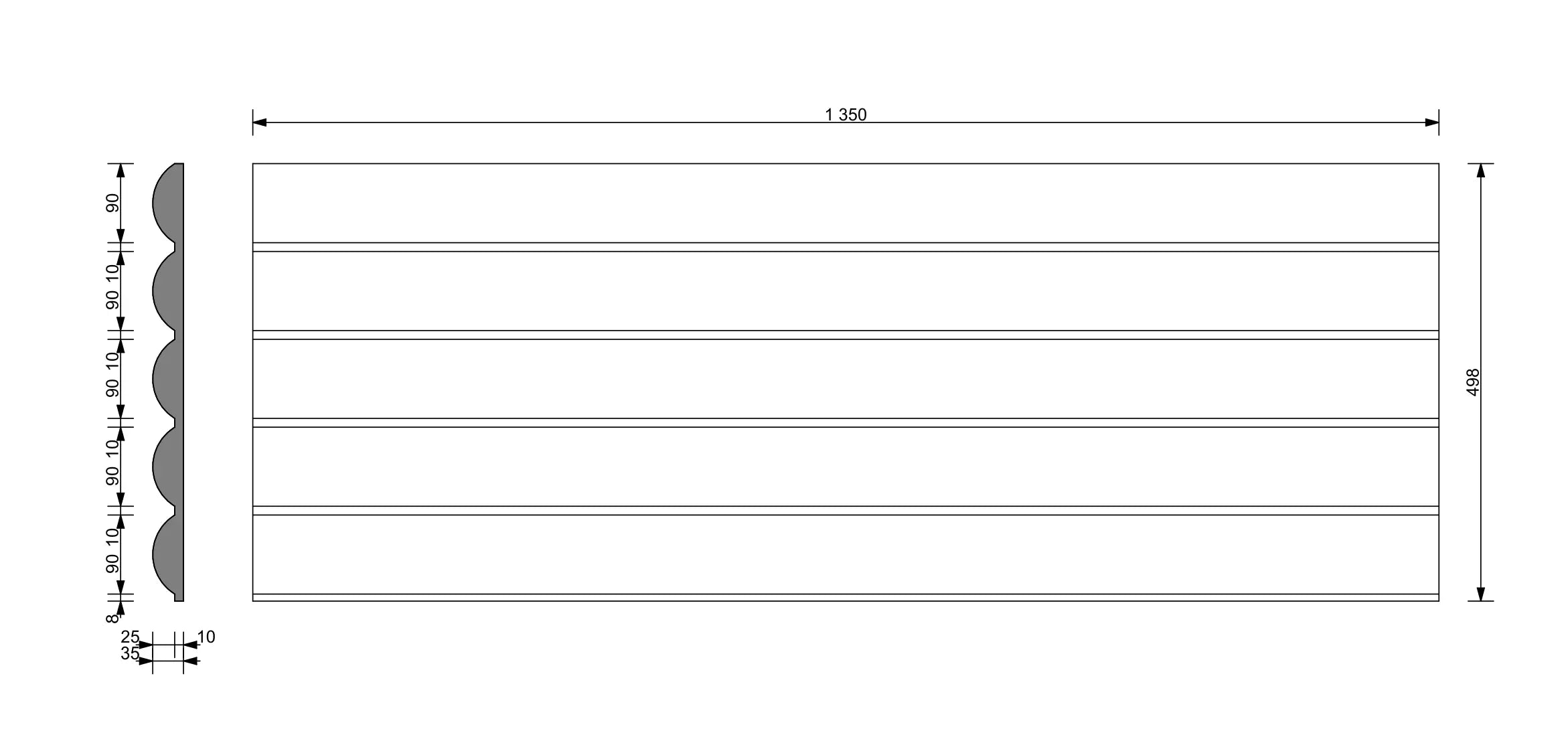 3D Concrete Wall Panels dimensions on white background TUBES L DecorMania eu