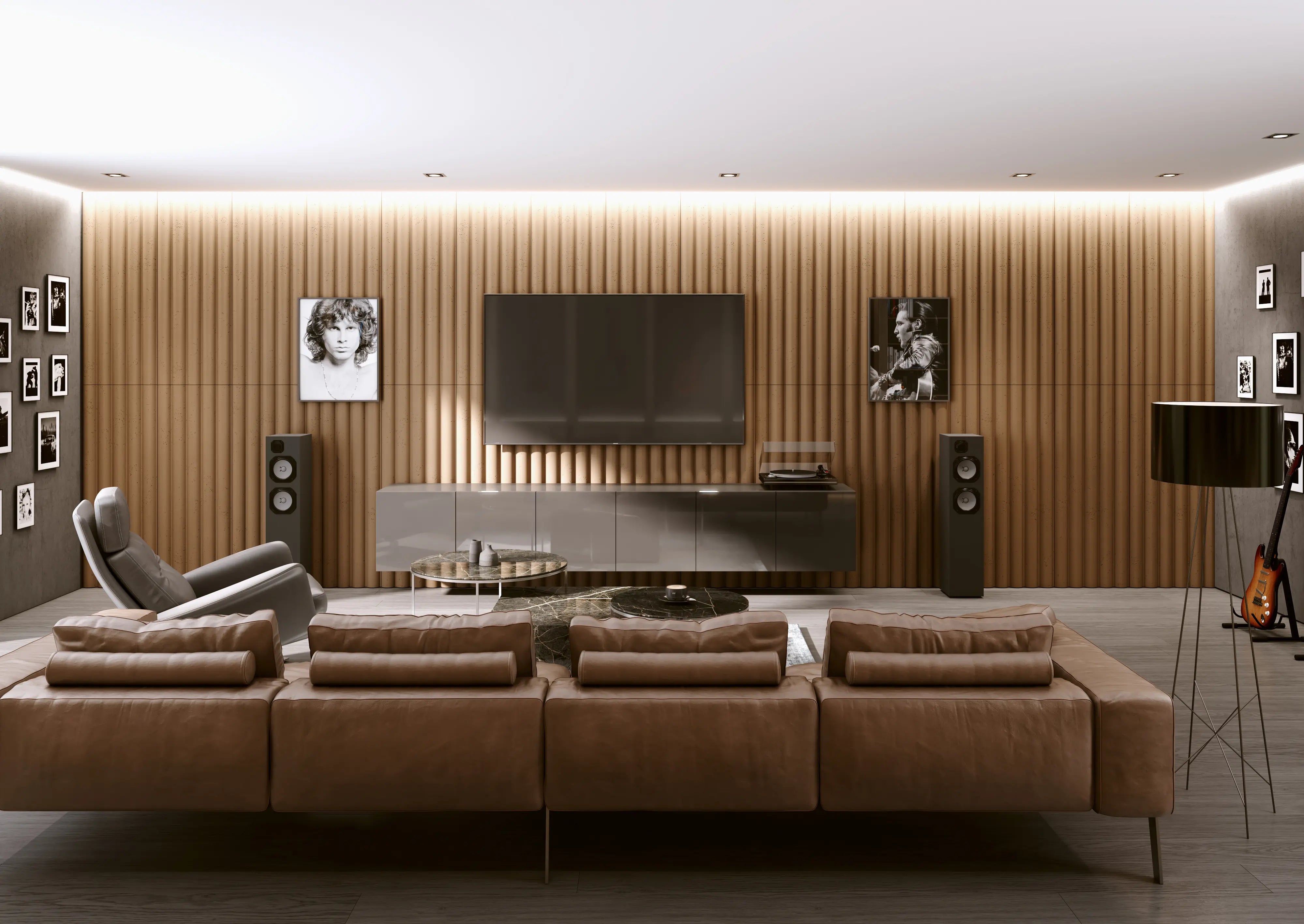 3D Concrete Wall Panels TUBES L in modern living room interior DecorMania eu