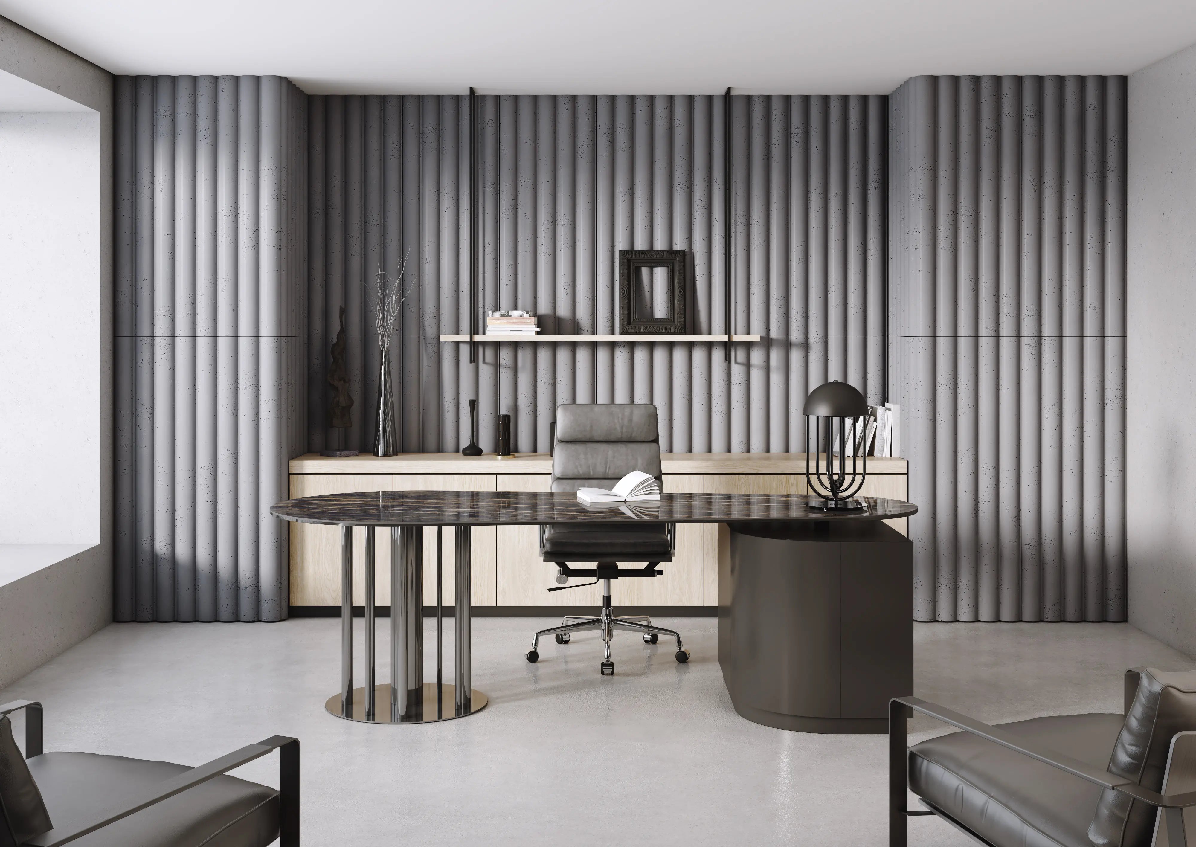 3D Concrete Wall Panels TUBES L in modern office interior DecorMania eu