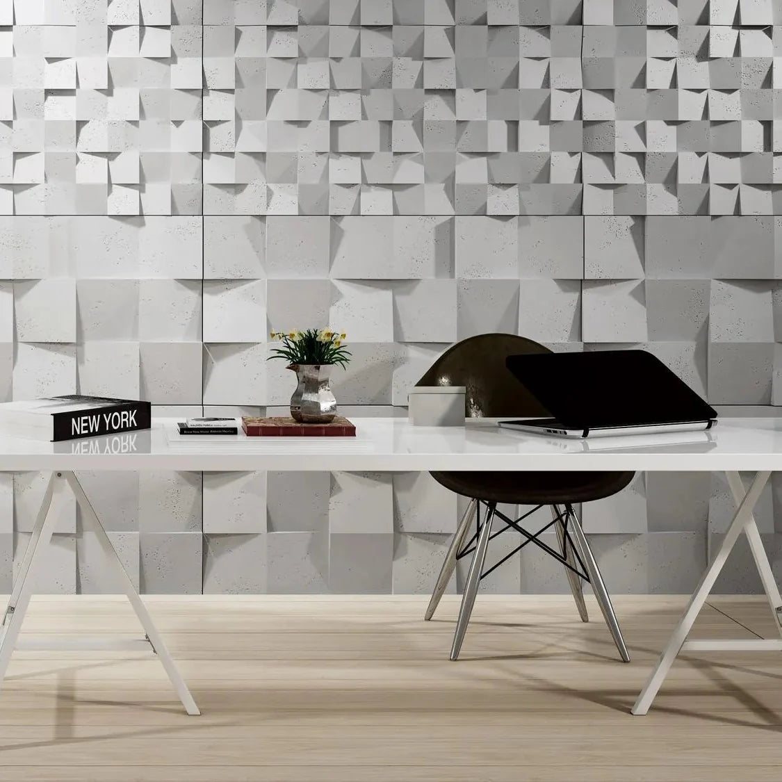 3D Concrete Wall Panels SQUARES feature wall in office interior Decormania EU