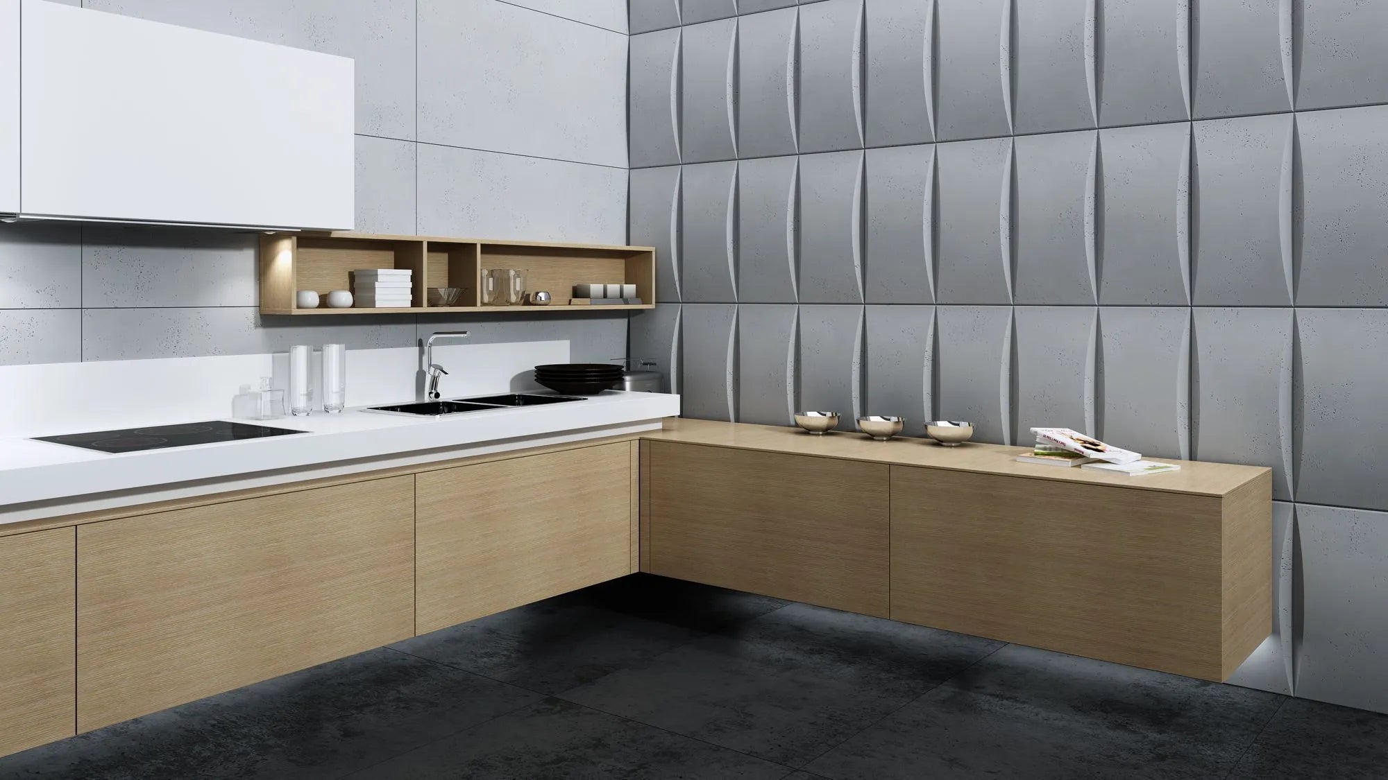 3D Concrete Wall Panels block feature wall in KITCHEN interior Decormania EU