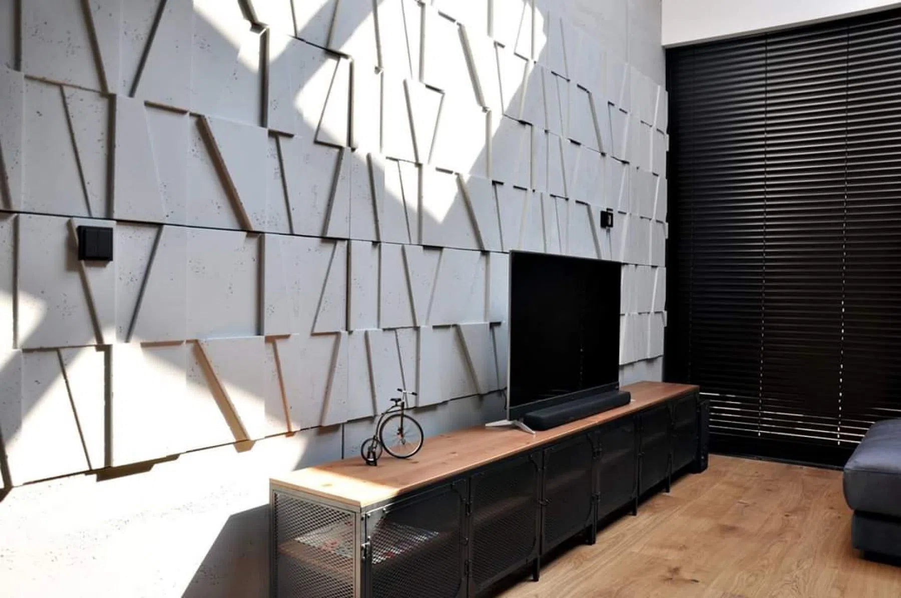 3D Concrete Wall Panels BOOKCASE in a modern interior | DecorMania eu