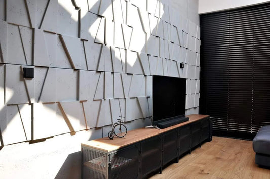 3D Concrete Wall Panels BOOKCASE in a modern interior | DecorMania eu