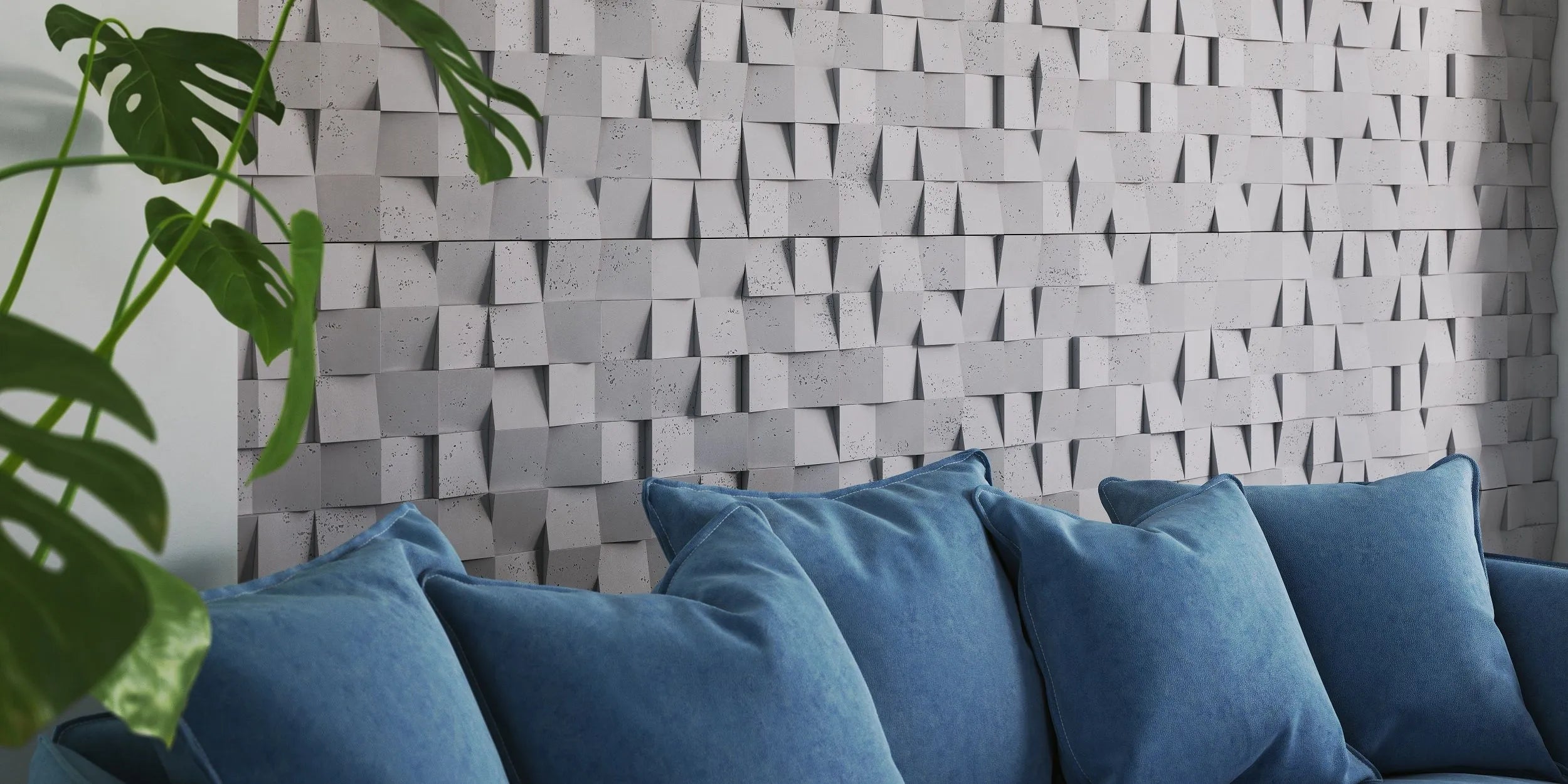 3D Concrete Wall Panels MULTISQUARES feature wall in living room interior Decormania eu