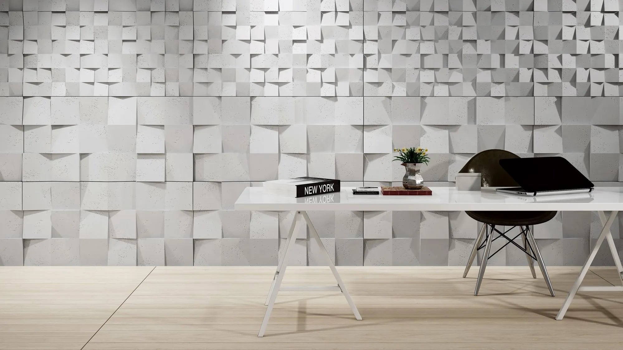 3D Concrete Wall Panels MULTISQUARES feature wall in office interior Decormania eu