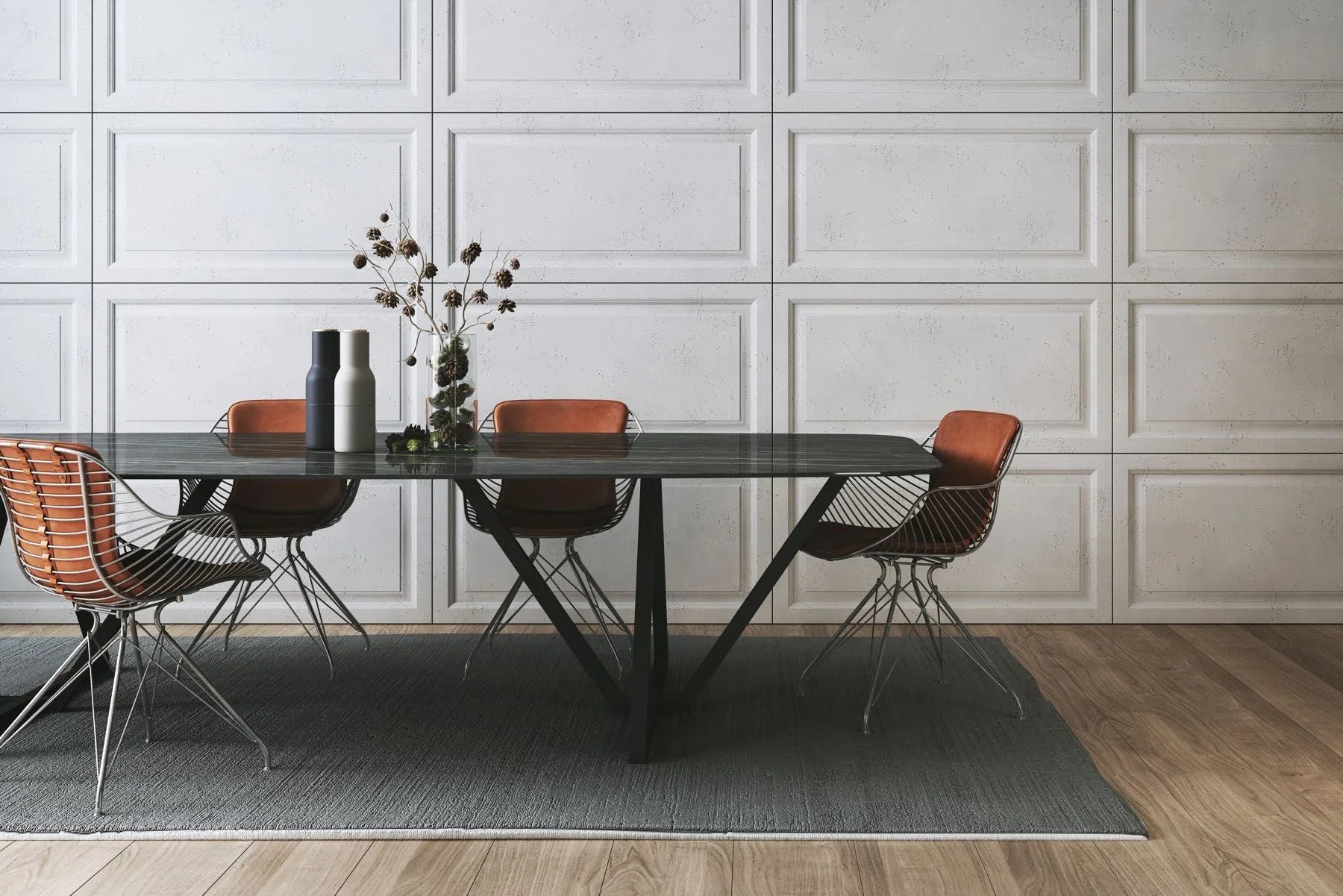 3D Concrete Wall Panels FRAMES in stylish dining room interior | DecorMania eu