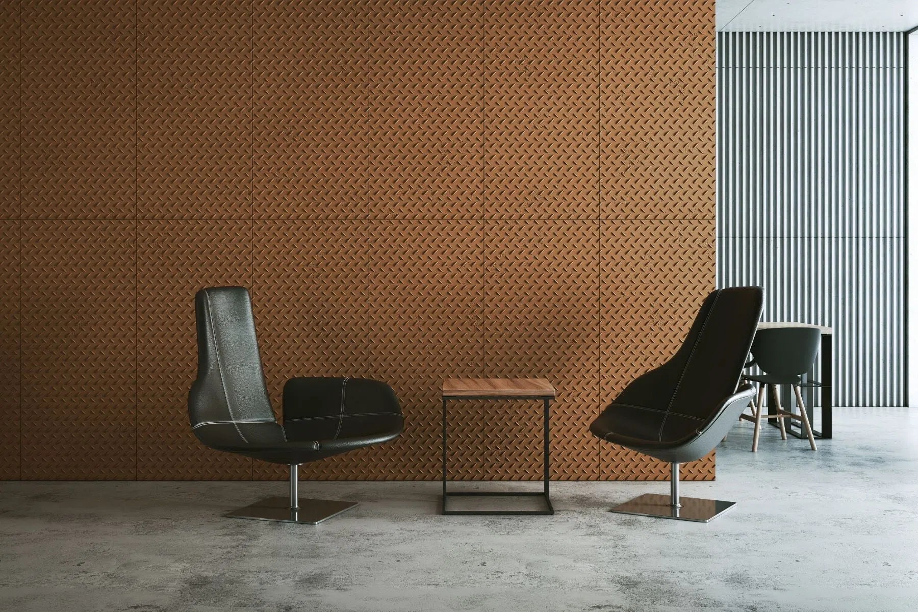 3D Concrete Wall Panels STEEL SHEET in a modern hallway | DecorMania eu