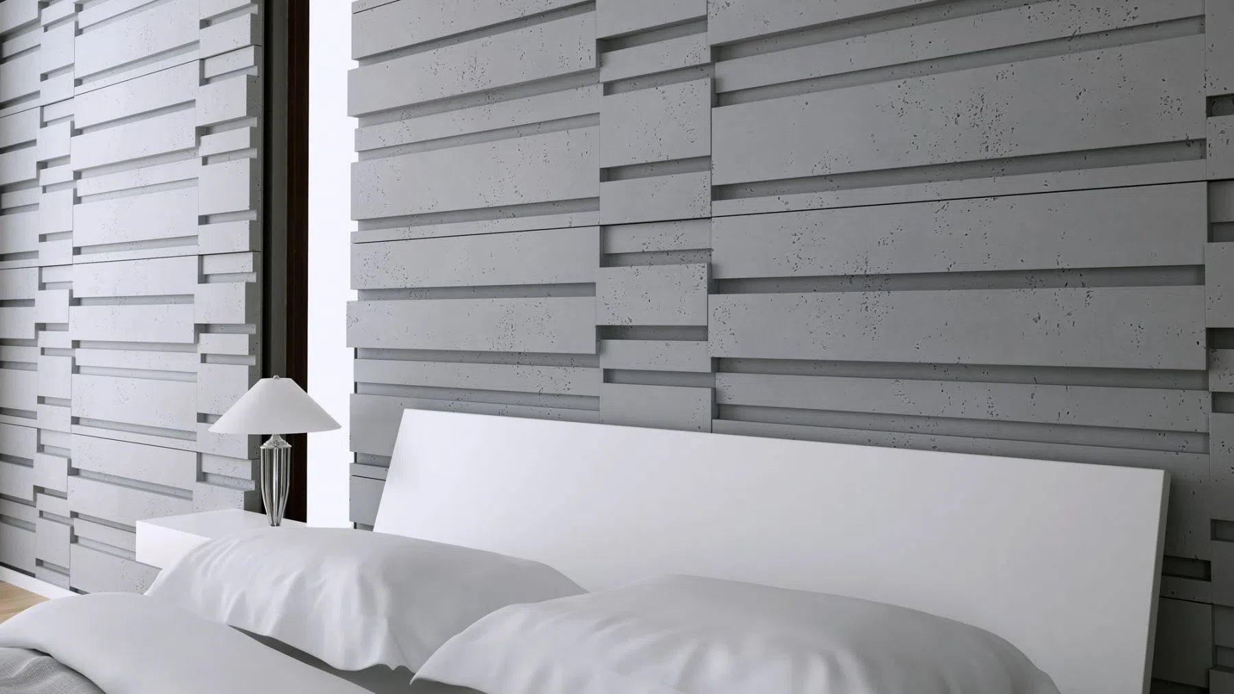 3D Concrete Wall Panels ROOFTOPS in bedroom interior | DecorMania eu