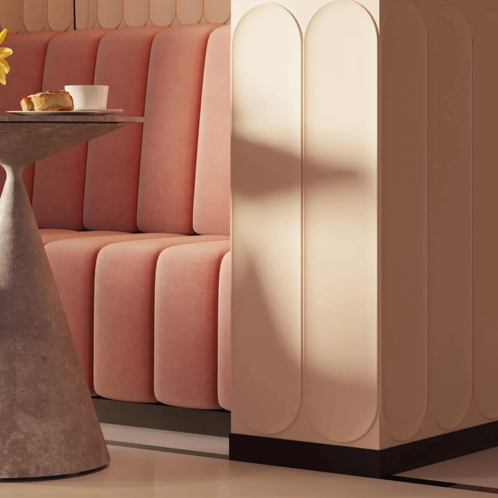 ARC L 3D Polyurethane Wall Art Panel in light pink restaurant interior DecorMania.eu