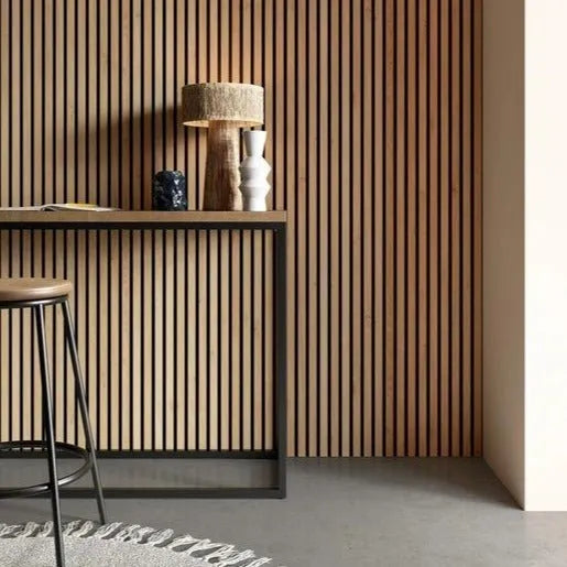 Acoustic MDF Wood Slat Wall Panel Sample in sleek interior DecorMania.eu
