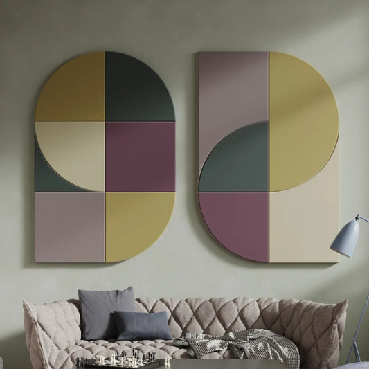 Acoustic Wall Art Panels FAN 1 in modern living room closeup Decormania.eu