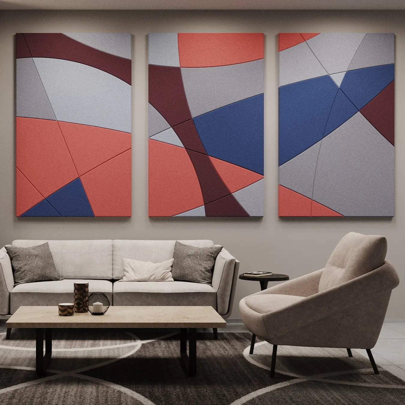 Acoustic Wall Art Panels FUSION 1 in cozy living room interior Decormania eu