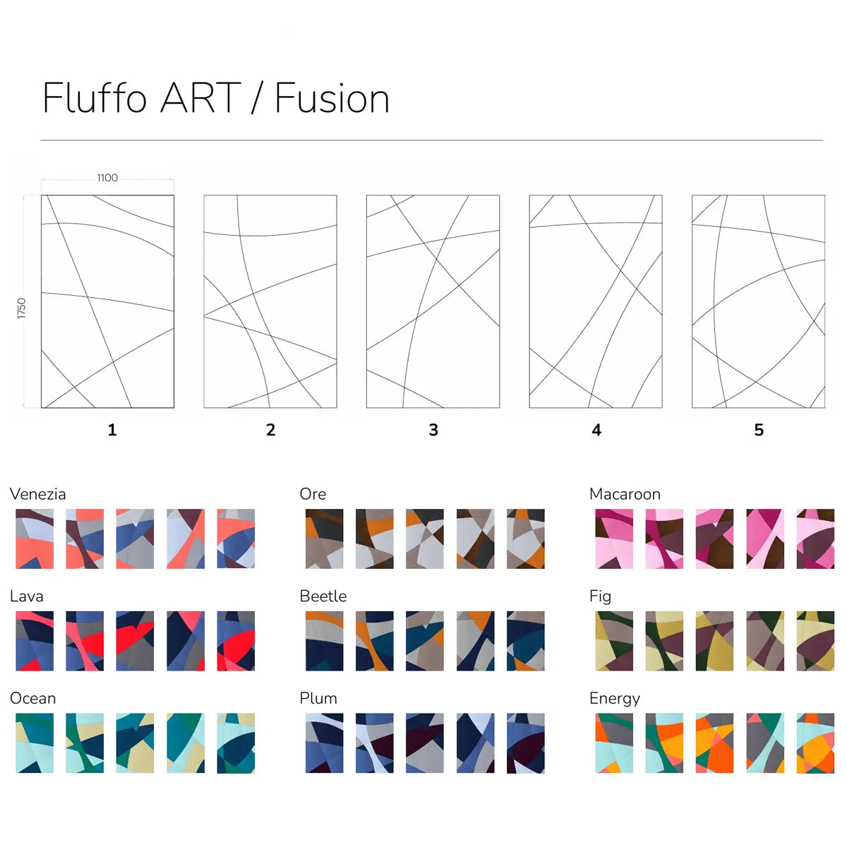 Acoustic Wall Art Panels FUSION 1 dimensions and colour chart Decormania eu