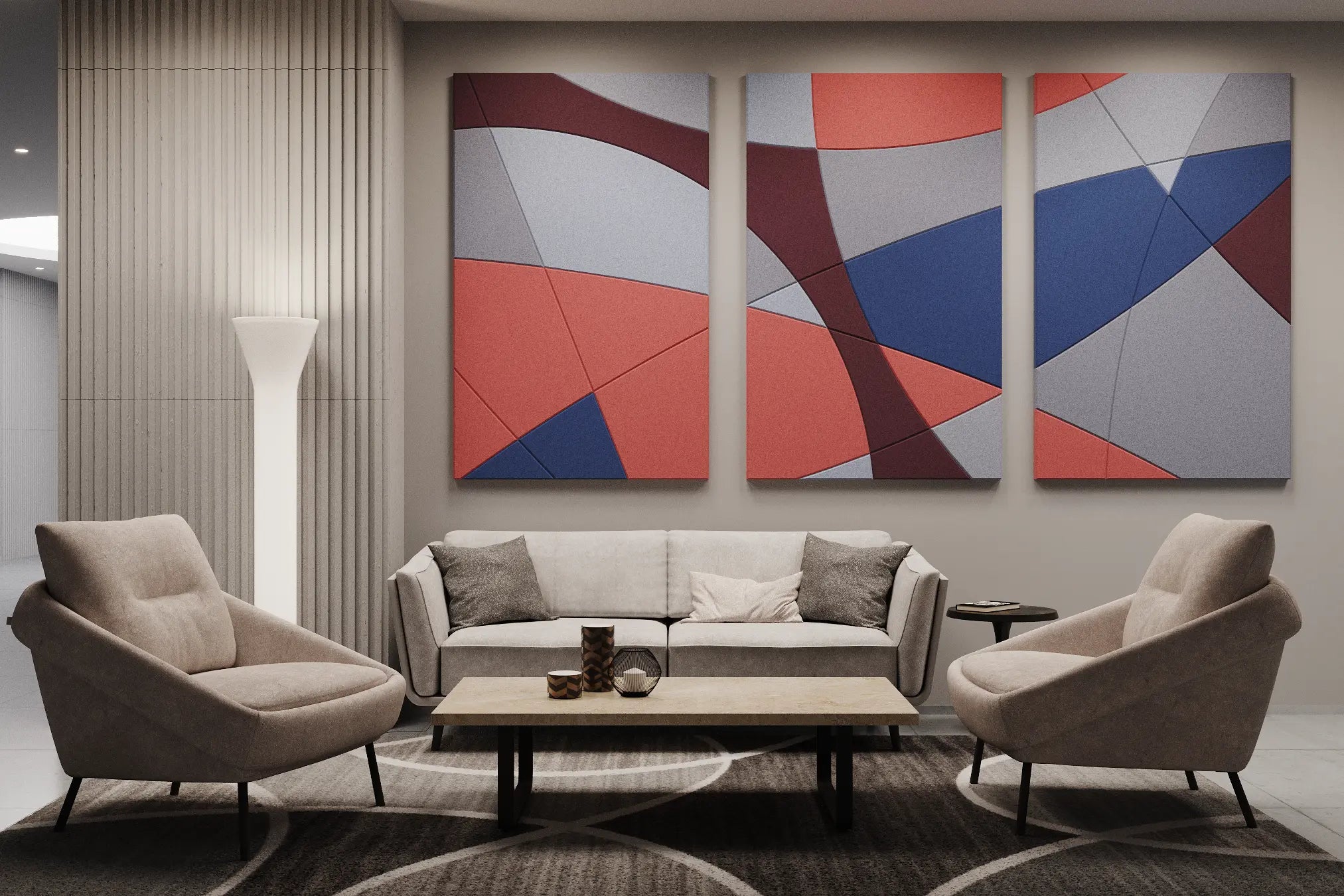 Acoustic Wall Art Panels FUSION 3 in beige living room interior DecorMania eu