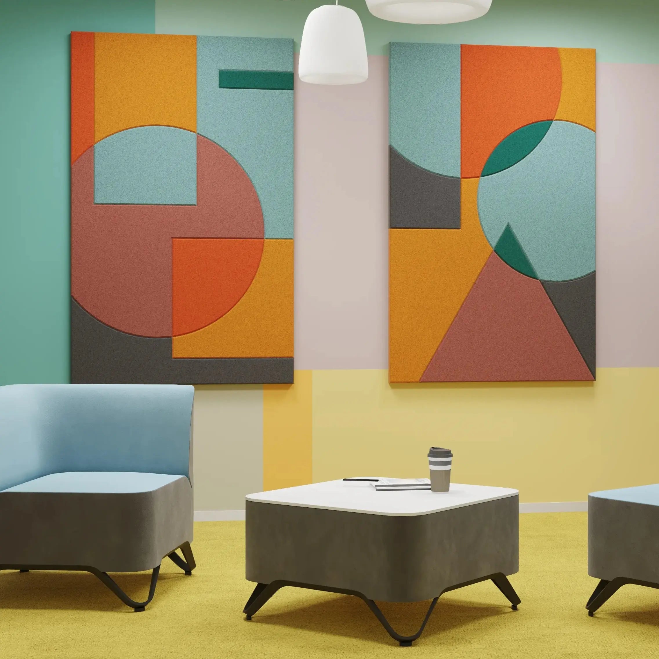 Acoustic Wall Art Panels SHAPES 1 in colorful interior Decormania eu