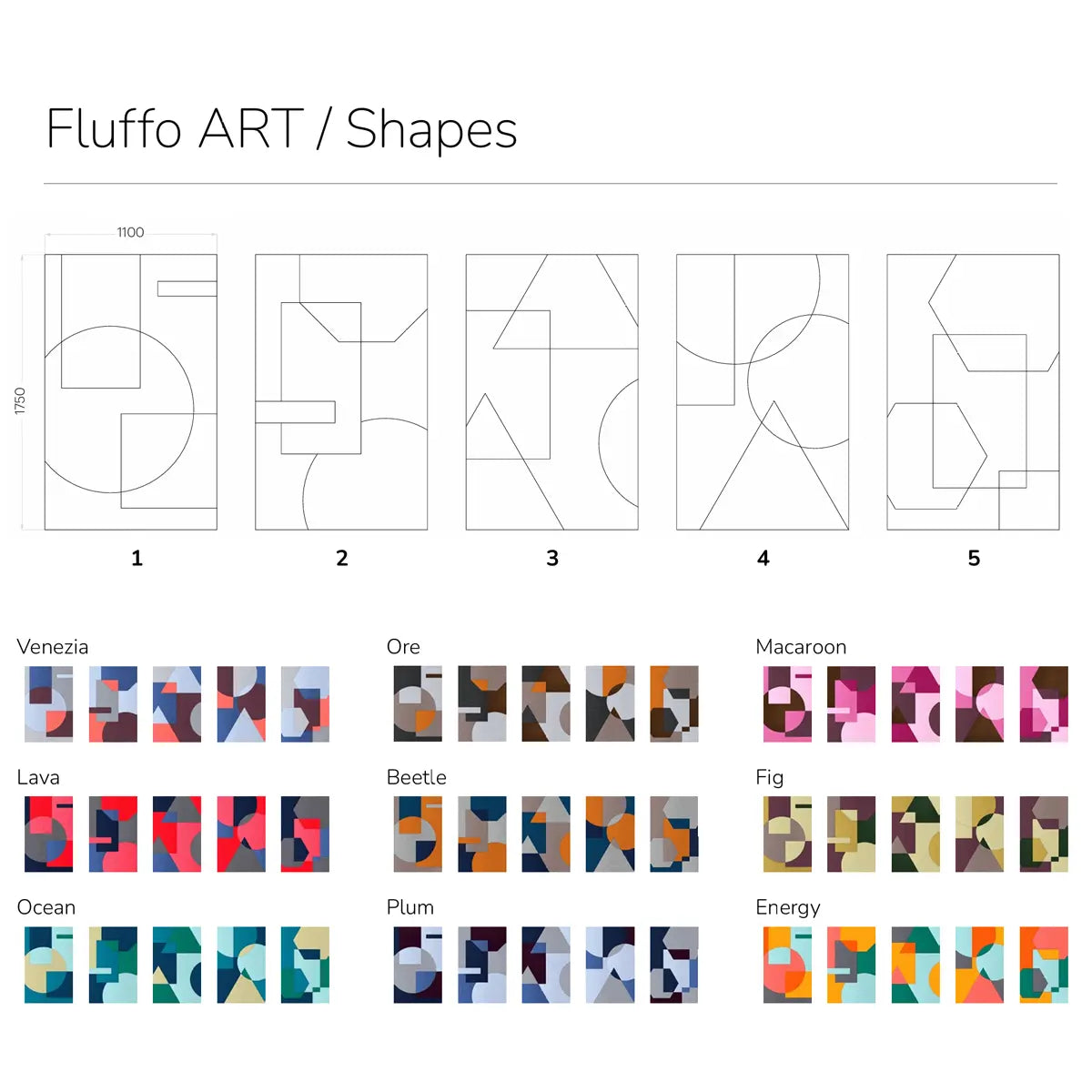 Acoustic Wall Art Panels SHAPES 1 design and colour chart Decormania eu