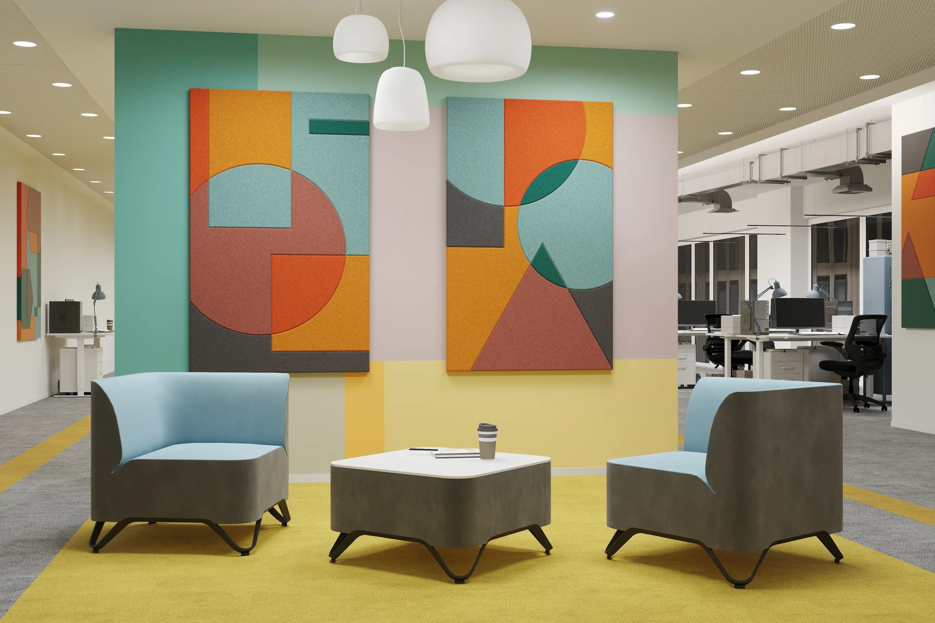 Acoustic Wall Art Panels SHAPES 3 in colorful interior Decormania eu