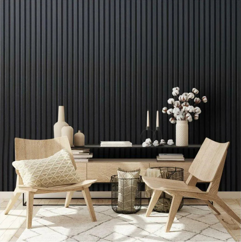 Acoustic Slatted Wall Panels in light interior combined with wood DecorMania.eu
