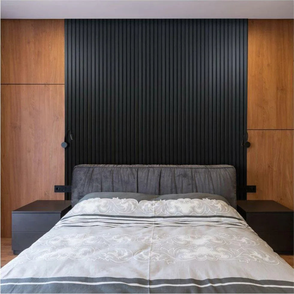 Acoustic Slatted Wall Panels in bedroom interior DecorMania.eu