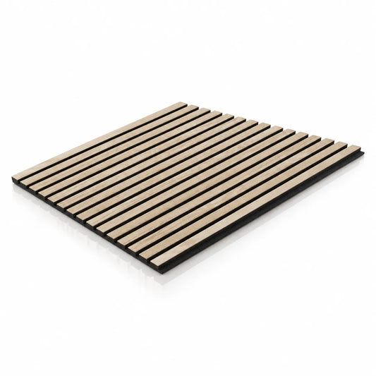 60 x 60 cm Bleached Oak Wood Slat Wall Panelling on white background
