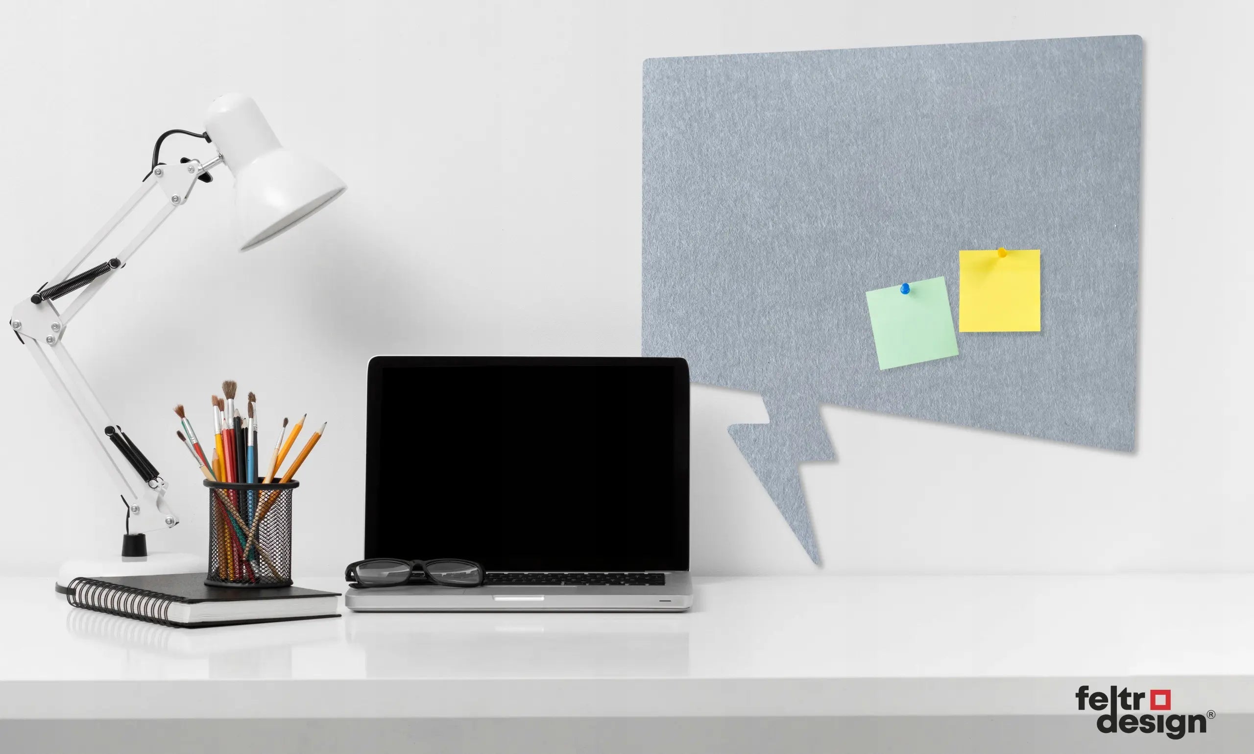 Bulletin Felt Pin Board - COMIC above the desk in white colour interior Decormania EU