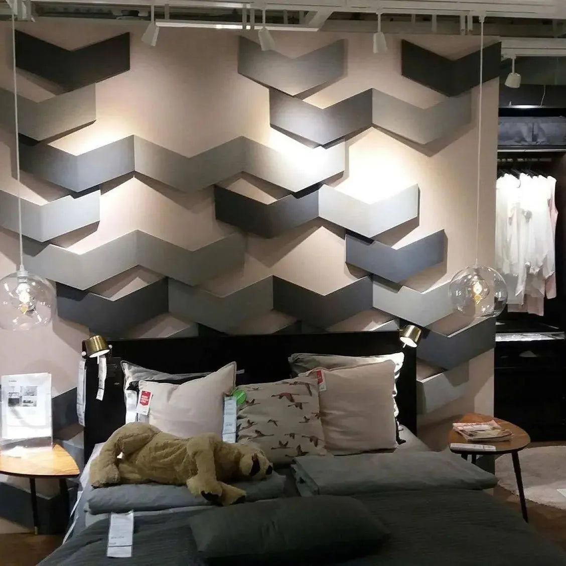 CHEVRON Acoustic Soft 3D Wall Panel in bedroom interior Decormania.eu