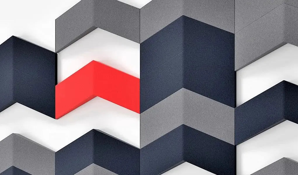 CHEVRON Acoustic Soft 3D Wall Panel grey navy and red composition Decormania.eu