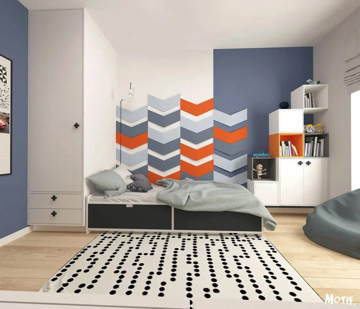 CHEVRON Acoustic Soft 3D Wall Panel in bedroom interior Decormania.eu