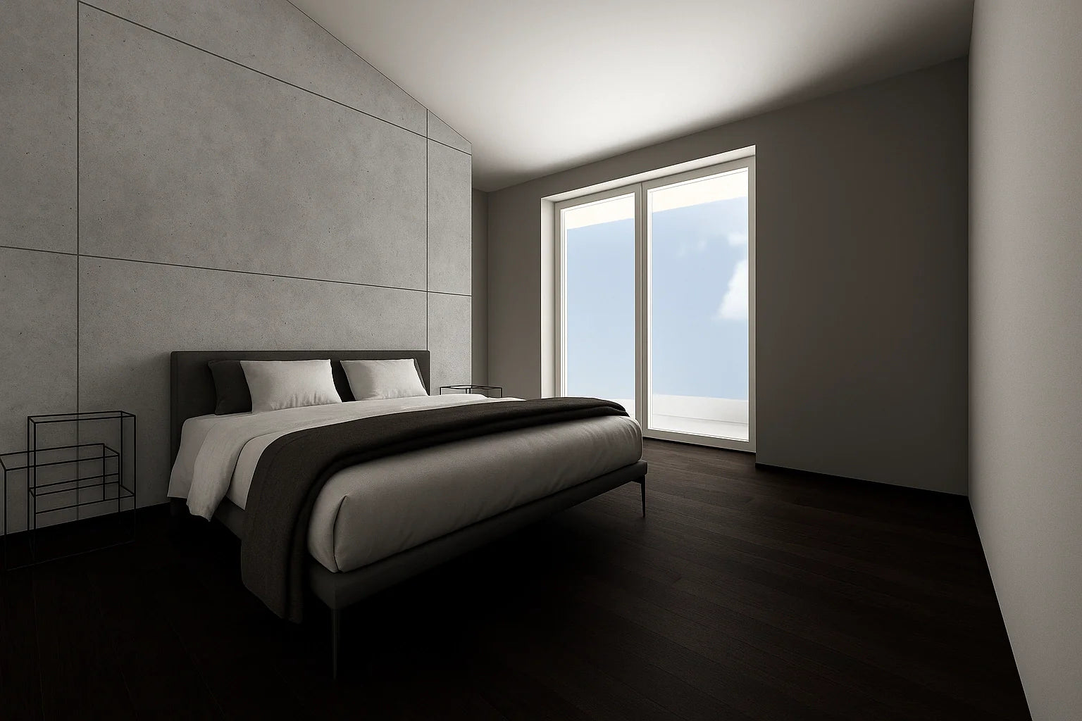 CONCREO® Faux Concrete Decorative Panels - Natural Smooth in bedroom interior Decormania eu