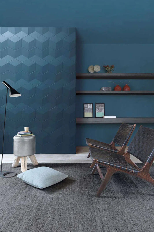 CUBE 3D Polyurethane Wall Art Panel in blue living room interior DecorMania.eu