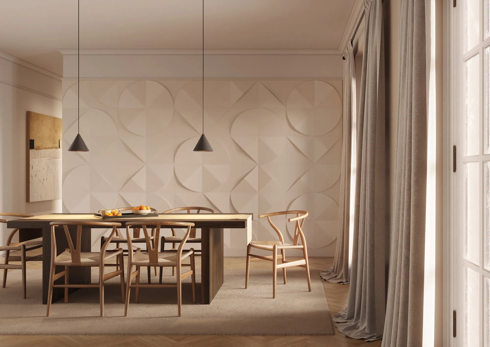 CURVE 3D Polyurethane Wall Art Panel in cream interior Decormania.eu