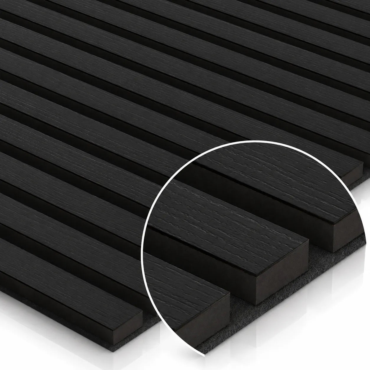 Close-up of Charcoal slat panel showing dark wood grain texture
