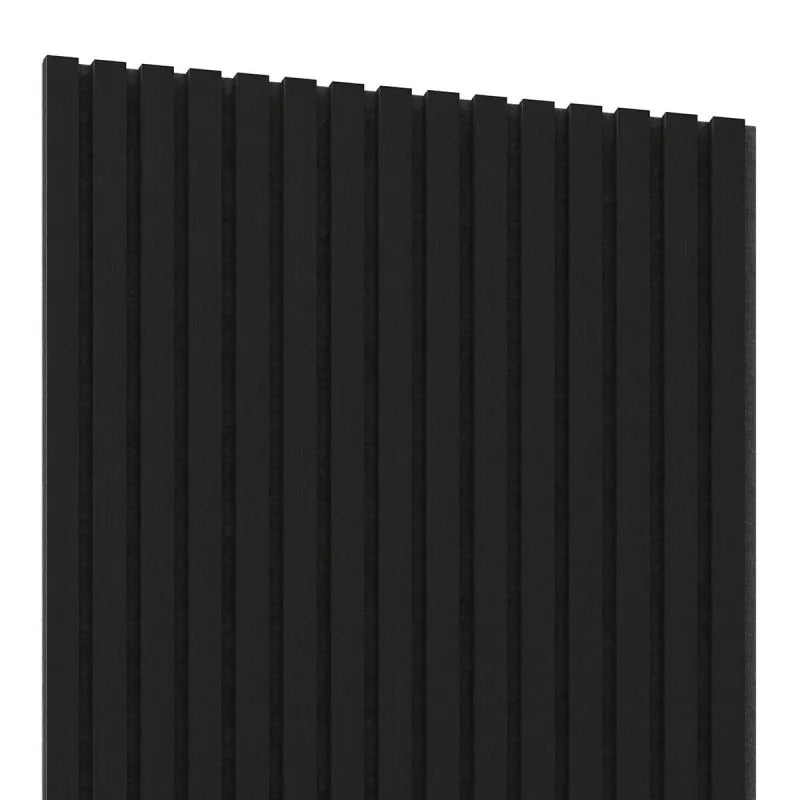 Front view of Charcoal wall slat panel with black felt base