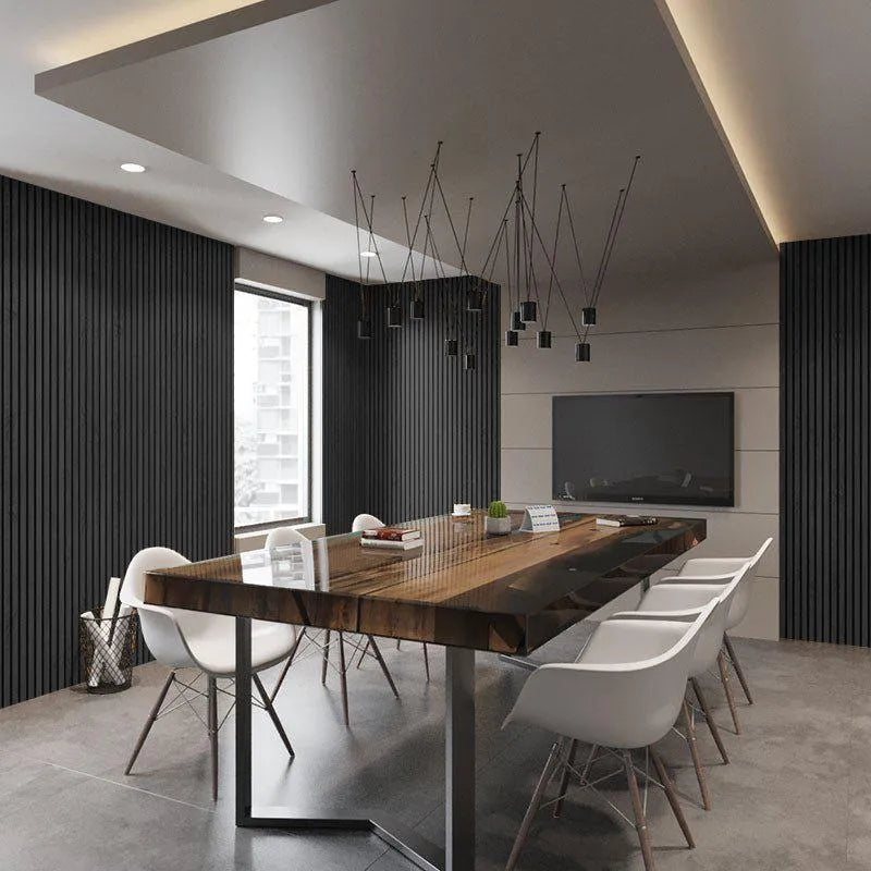 Charocal Acoustic Wood Slat Wall Panel  in dining room interior DecorMania.eu