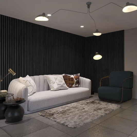 Charocal Acoustic Wood Slat Wall Panel  in living room interior DecorMania.eu