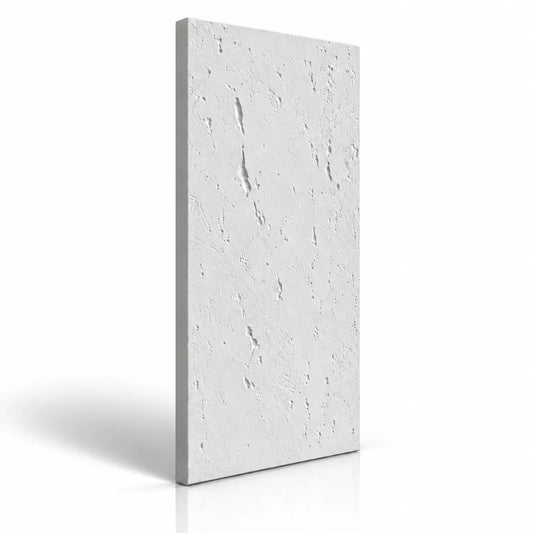 Vægpanel i gips med betonlook på hvid baggrund med blød skygge og refleksion