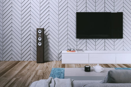 Concrete Cladding HERRINGBONE L REVERS Wall Panels in living room interior DecorMania.eu