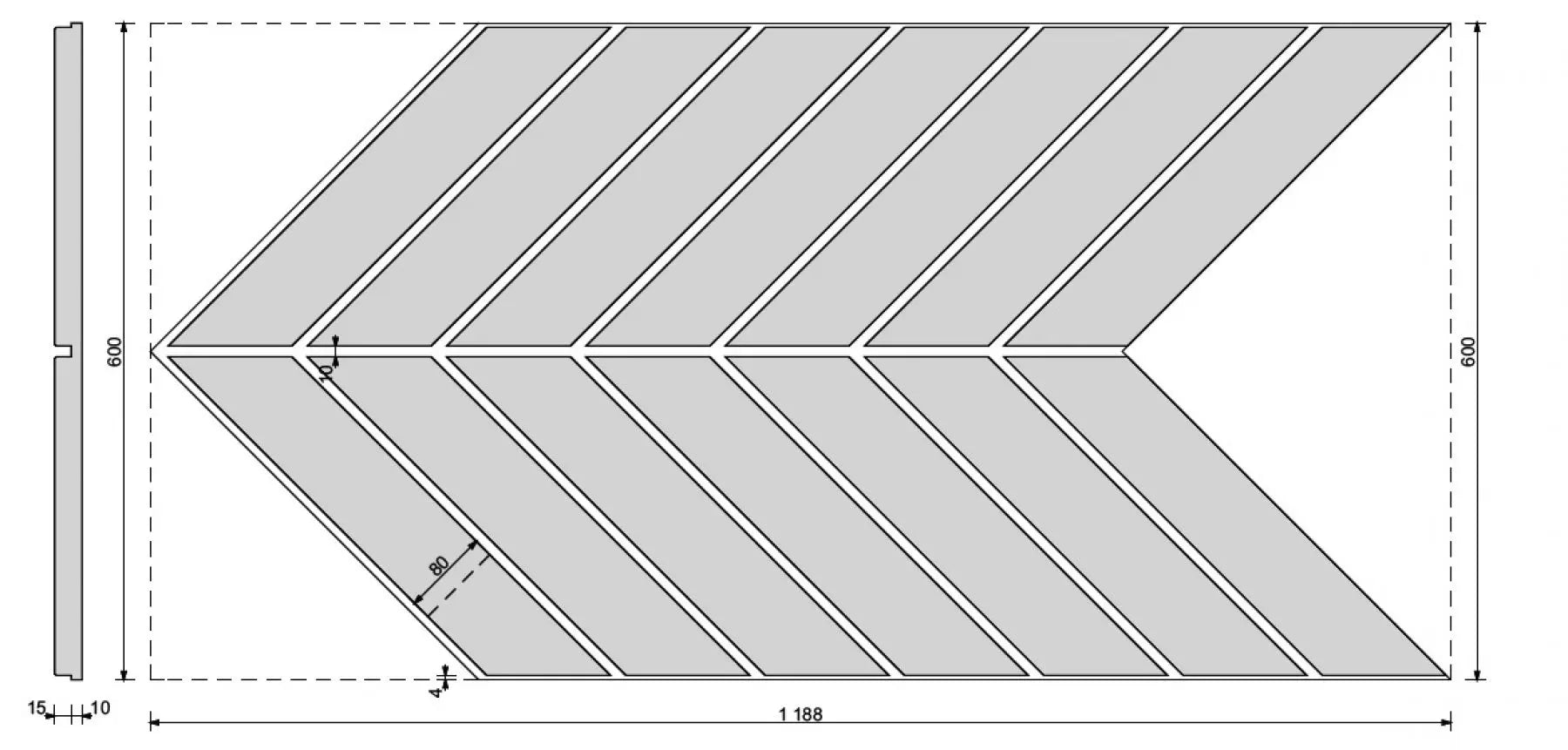 Concrete Cladding HERRINGBONE L Wall Panels dimensions DecorMania.eu