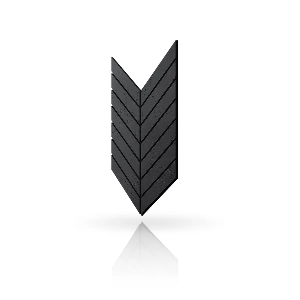 Concrete Cladding HERRINGBONE L Wall Panels Black B15 colour on white background DecorMania.eu
