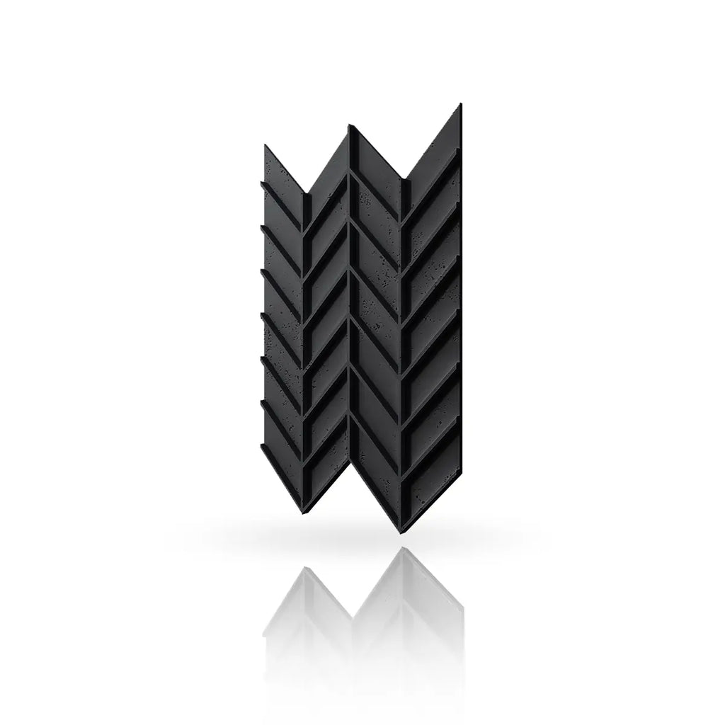 Concrete Cladding HERRINGBONE M REVERS Wall Panels Black B15 colour on white background DecorMania.eu