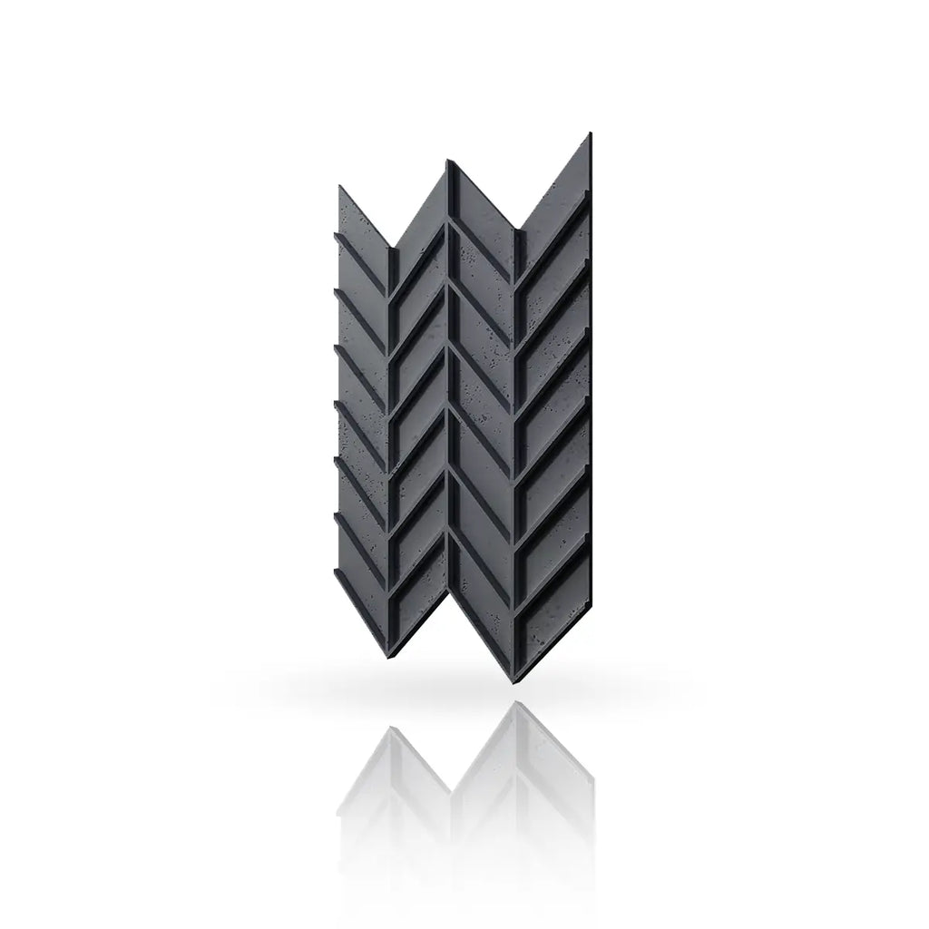 Concrete Cladding HERRINGBONE M REVERS Wall Panels Anthracite B8 colour on white background DecorMania.eu