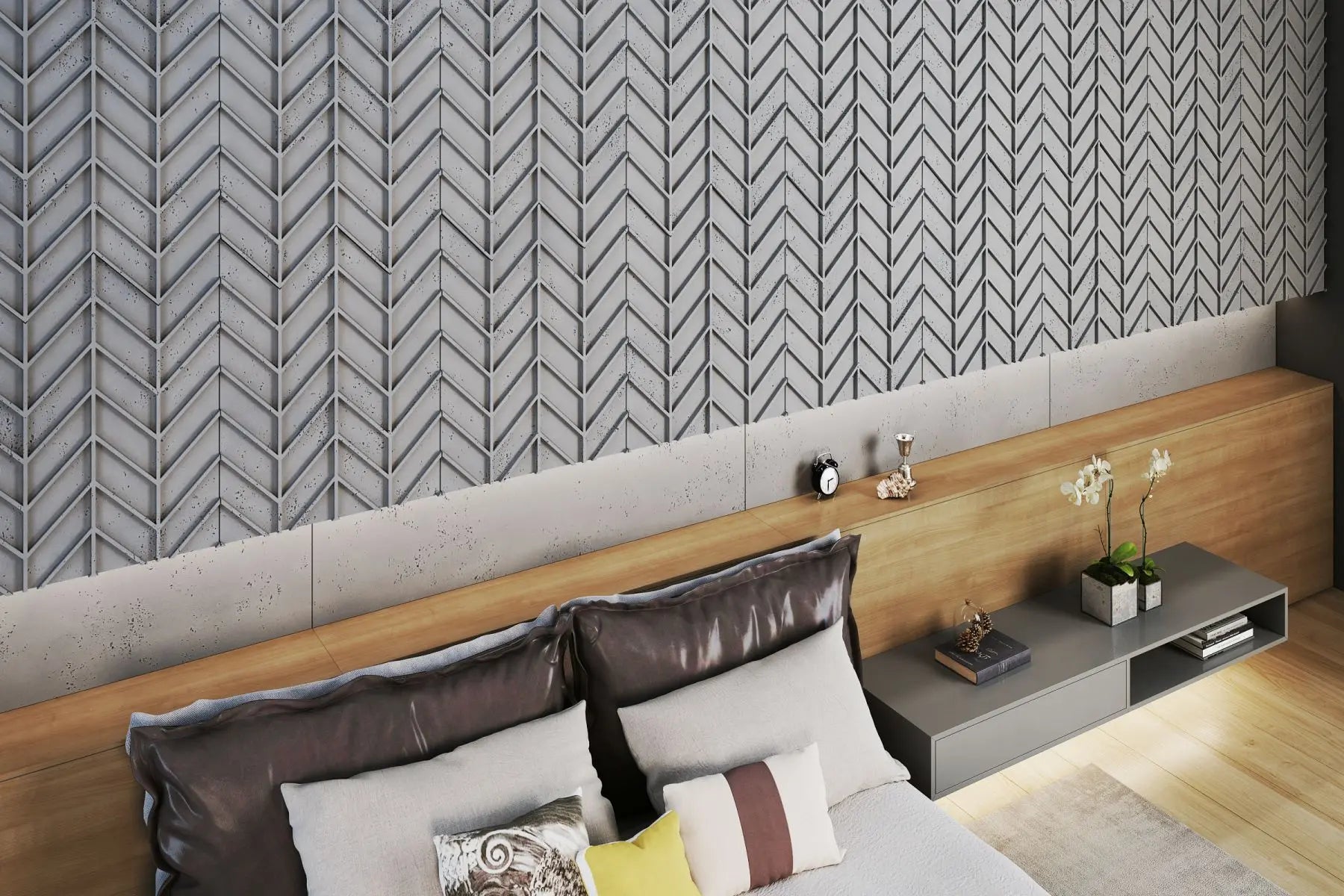 Concrete Cladding HERRINGBONE M REVERS Wall Panels bedroom accent wall DecorMania eu