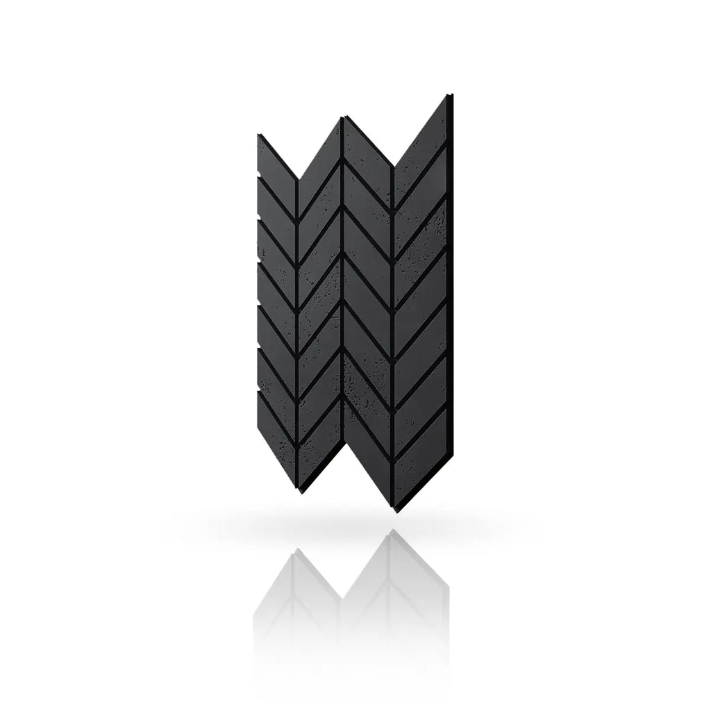 Concrete Cladding HERRINGBONE M Wall Panels Black B15 colour on white background DecorMania.eu