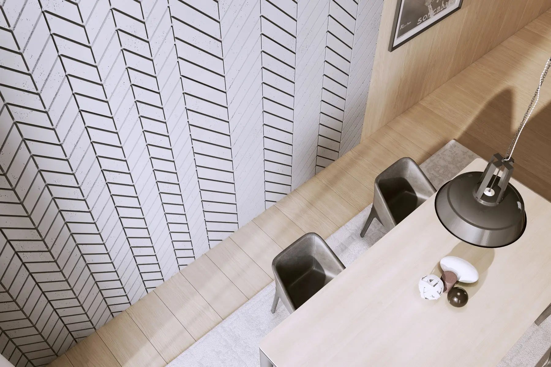 Concrete Cladding HERRINGBONE M Wall Panels dining room interior combined with wood DecorMania eu