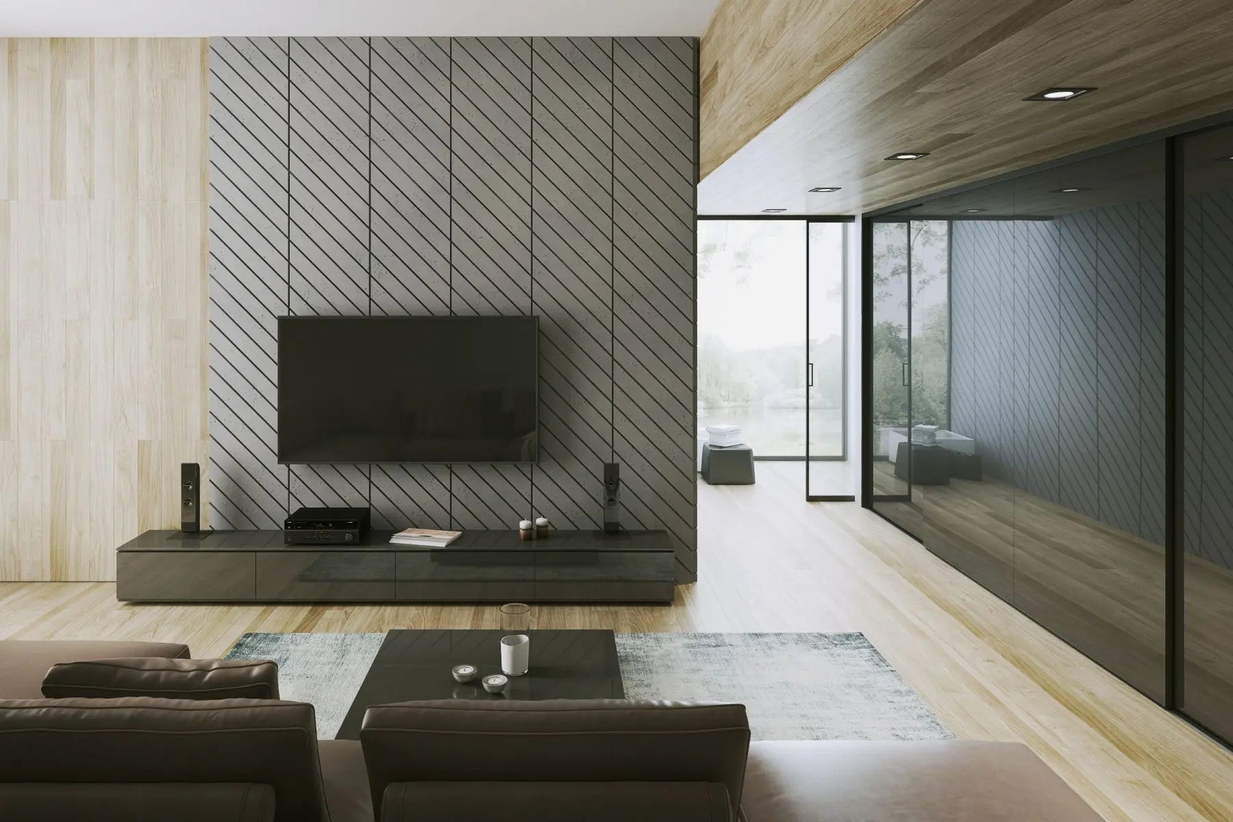 Concrete Cladding HERRINGBONE PART Wall Panels in cozy interior DecorMania eu