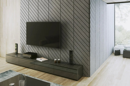 Concrete Cladding HERRINGBONE PART Wall Panels in TV room DecorMania.eu