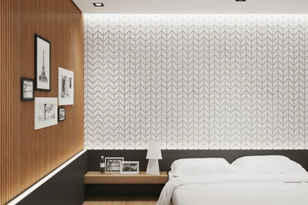 Concrete Cladding HERRINGBONE S Wall Panels in bedroom interior DecorMania.eu